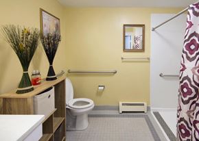 Springfield apartment for rent - a bathroom with a toilet and a sink and a shower