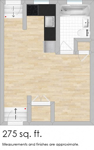 Floor plan for studio, 1 bath, 300 sqft