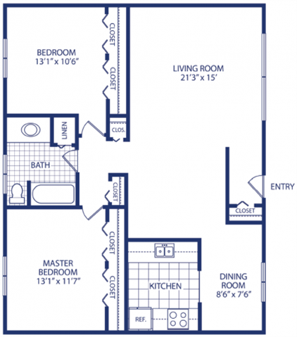 Floor plan for 2 beds, 1 bath, 1025 sqft