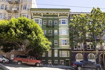 San Francisco apartment for rent - A green building with a tree in front of it.