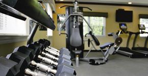 Manorville apartment for rent - free weights in  gym at Villas at Pine Hills, Manorville