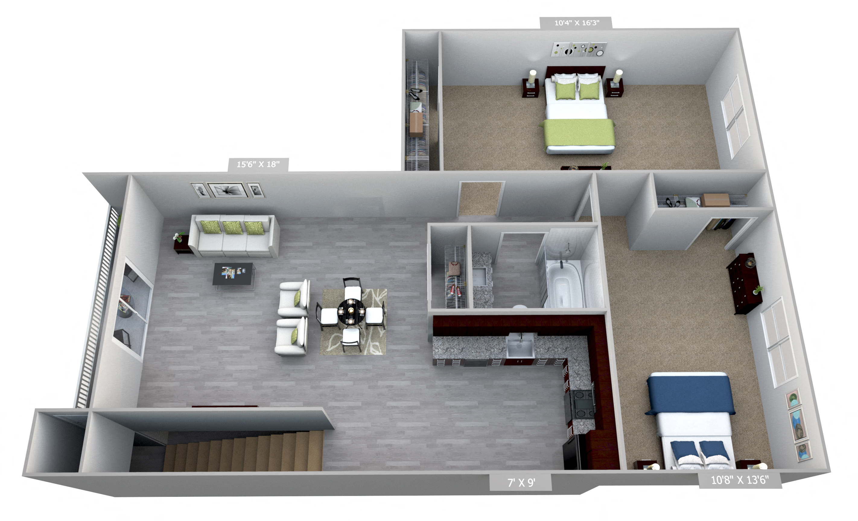 Floor plan for 2 beds, 1 bath, 790 sqft