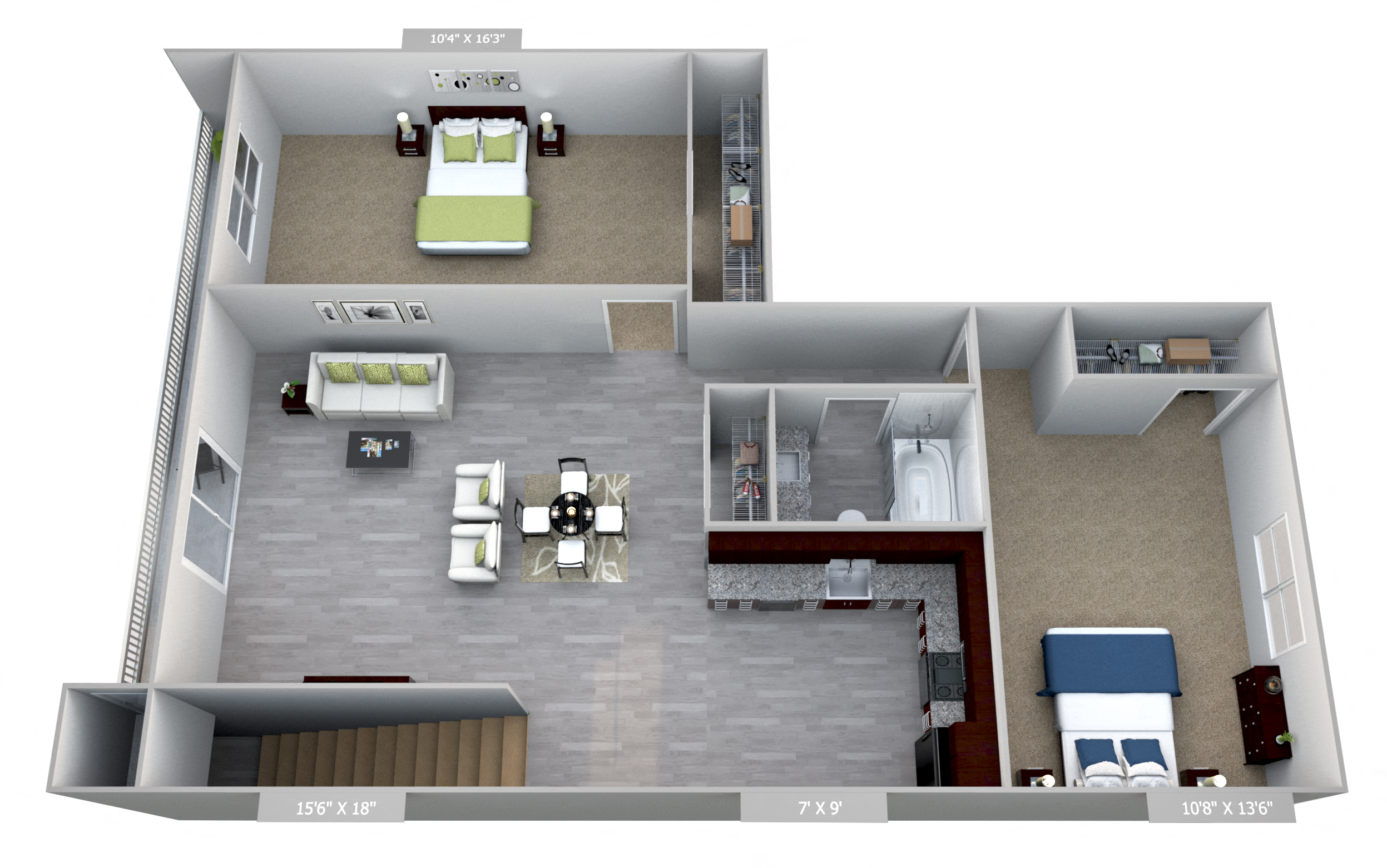 Floor plan for 2 beds, 1 bath, 801 sqft