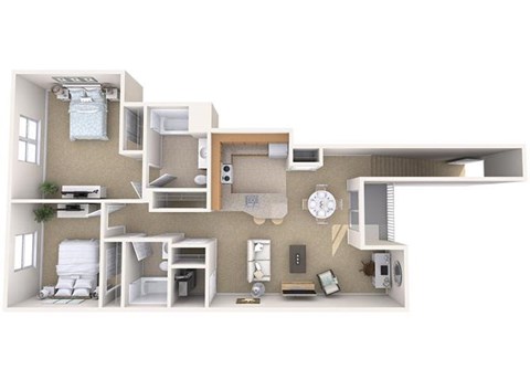 Floor plan for 2 beds, 2 baths, 987 sqft
