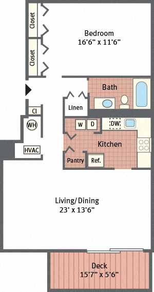 Floor plan for 1 bed, 1 bath, 825 sqft
