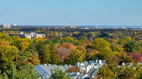 Falls Church apartment for rent - an aerial view of a city with trees and buildings