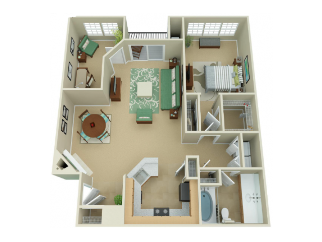 Floor plan for 1 bed, 1 bath, 1000 sqft