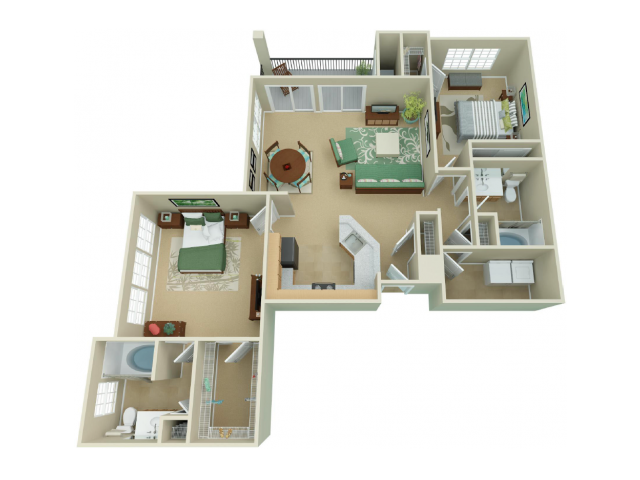 Floor plan for 2 beds, 2 baths, 1175 sqft