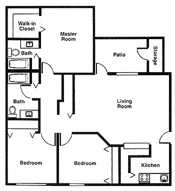 Floor plan for 3 beds, 2 baths, 1082 sqft