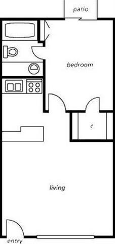 Floor plan for 1 bed, 1 bath, 609 sqft