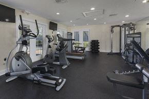 Davie apartment for rent - a gym with cardio machines and weights on the floor