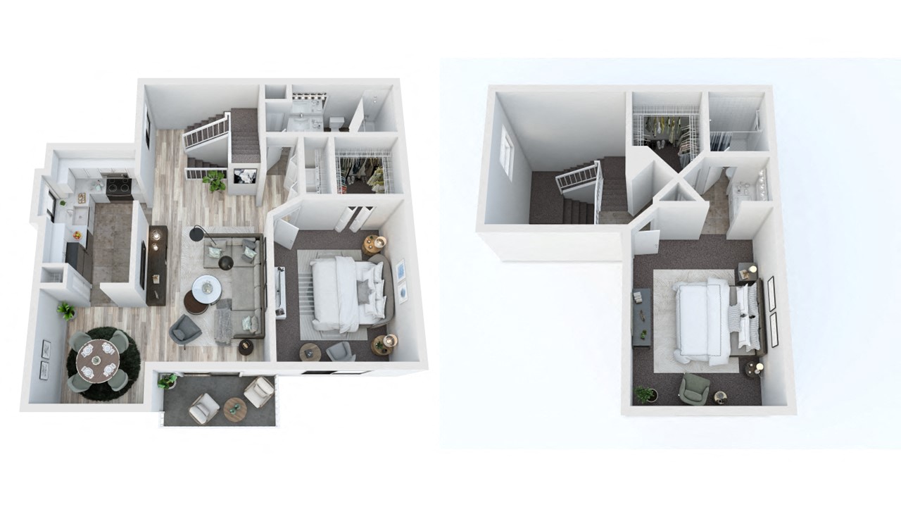 Floor plan for 2 beds, 2 baths, 1275 sqft