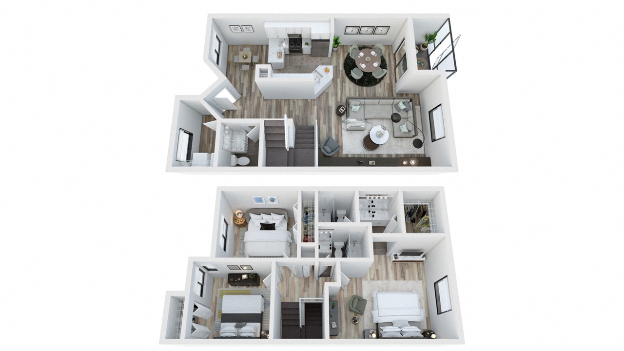 Floor plan for 3 beds, 2.5 baths, 1400 sqft