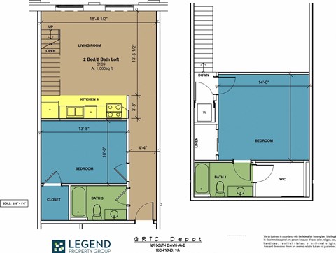 Floor plan for 2 beds, 2 baths, 1060 sqft
