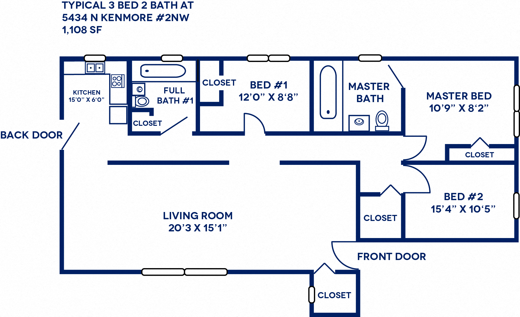 Floor plan for 3 beds, 2 baths, 1301 sqft