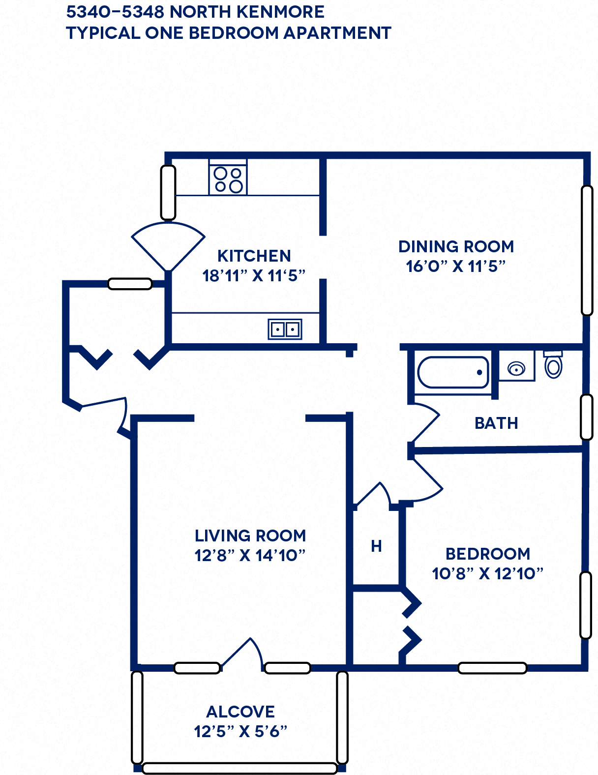 Floor plan for 1 bed, 1 bath, 1065 sqft