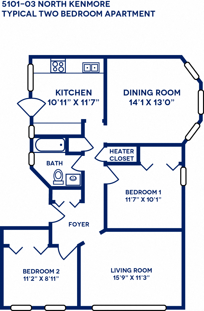 Floor plan for 2 beds, 1 bath, 1200 sqft