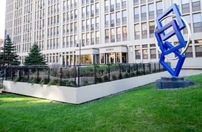 Chicago apartment for rent - a large blue sculpture in front of a building