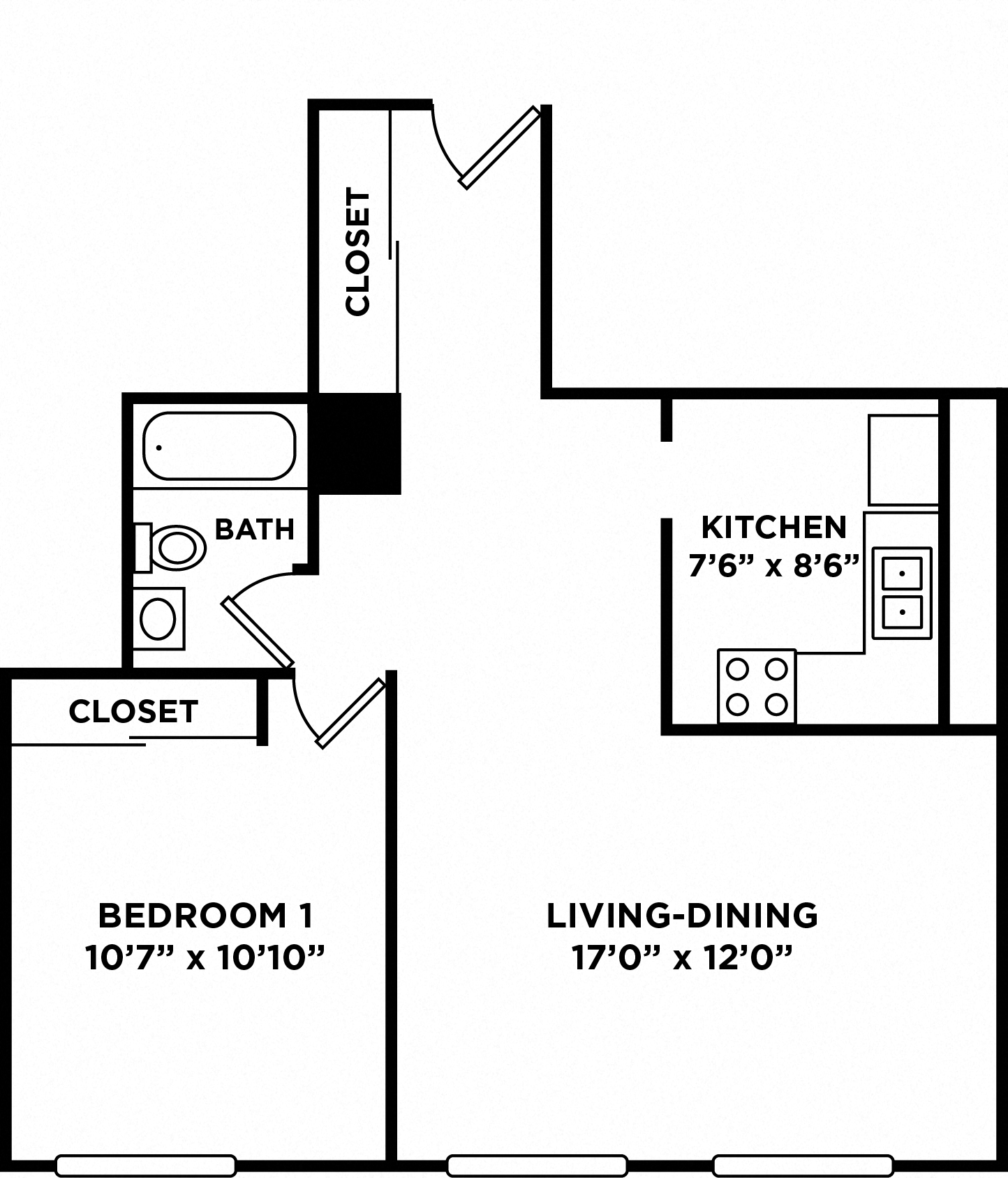Floor plan for 1 bed, 1 bath