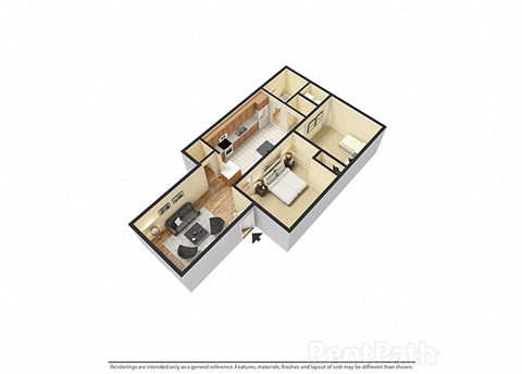 Floor plan for 2 beds, 1 bath, 850 sqft