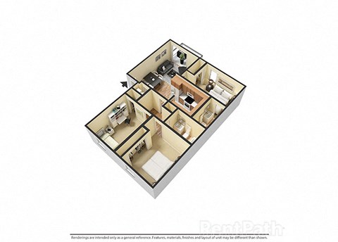 Floor plan for 3 beds, 2 baths, 1100 sqft