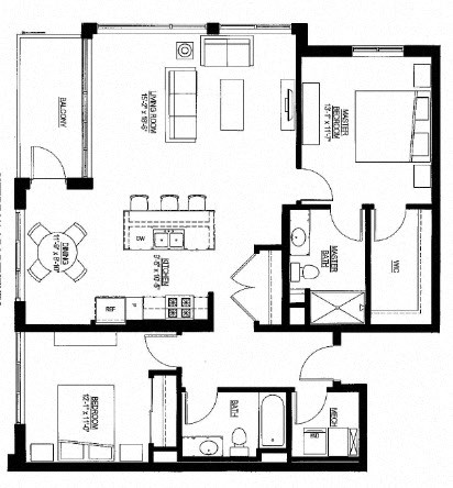 Floor plan for 2 beds, 2 baths, 1253 sqft