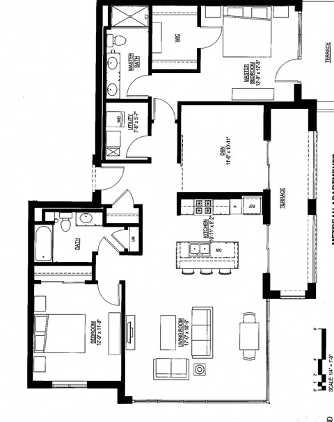Floor plan for 2 beds, 2 baths, 1433 sqft