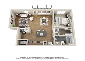 Floor plan for 1 bed, 1 bath, 938 sqft