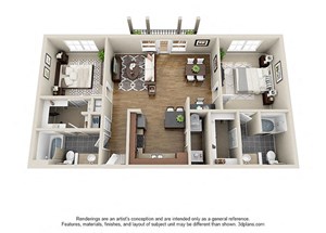 Floor plan for 2 beds, 2 baths, 1104 sqft
