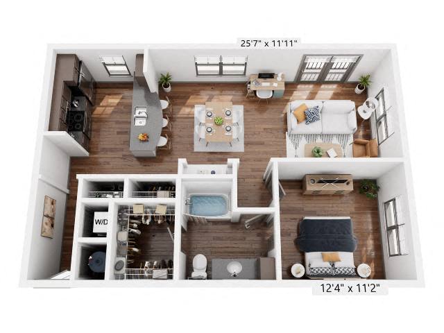 Floor plan for 1 bed, 1 bath, 862 sqft