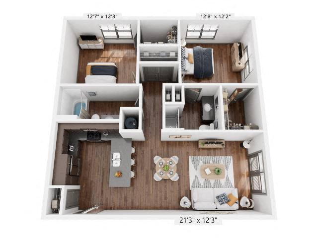 Floor plan for 2 beds, 2 baths, 1094 sqft