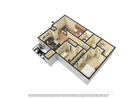 Floor plan for 2 beds, 2 baths, 898 sqft