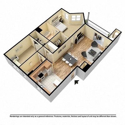 Floor plan for 2 beds, 2 baths, 1110 sqft