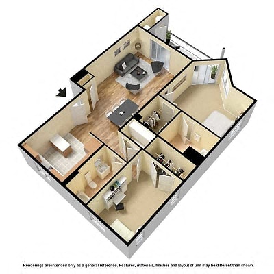 Floor plan for 2 beds, 2 baths, 1270 sqft