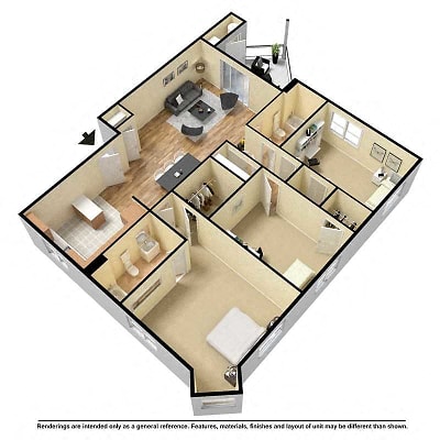 Floor plan for 3 beds, 2 baths, 1362 sqft