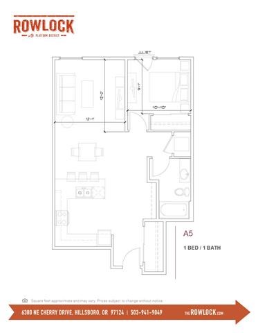 Floor plan for 1 bed, 1 bath, 787 sqft