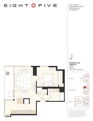 Floor plan for 1 bed, 1 bath, 722 sqft
