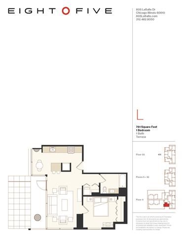 Floor plan for 1 bed, 1 bath, 761 sqft