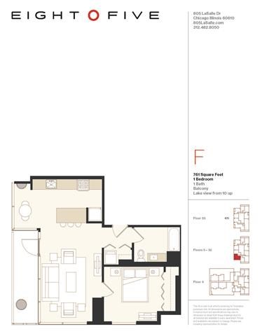 Floor plan for 1 bed, 1 bath, 761 sqft