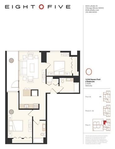 Floor plan for 2 beds, 2 baths, 1035 sqft