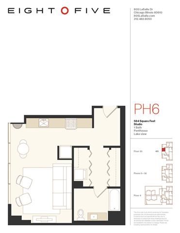 Floor plan for studio, 1 bath, 584 sqft