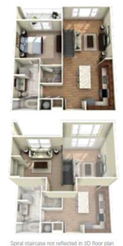 Floor plan for 1 bed, 1 bath, 883 sqft