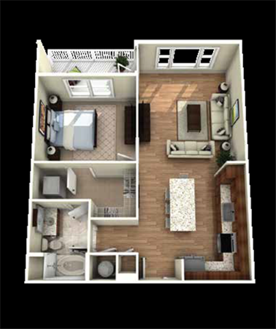 Floor plan for 1 bed, 1 bath, 785 sqft