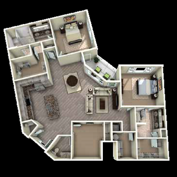 Floor plan for 2 beds, 2 baths, 1830 sqft