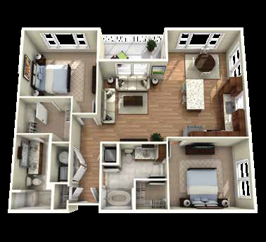 Floor plan for 2 beds, 2 baths, 1158 sqft