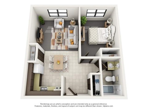 Floor plan for 1 bed, 1 bath, 550 sqft
