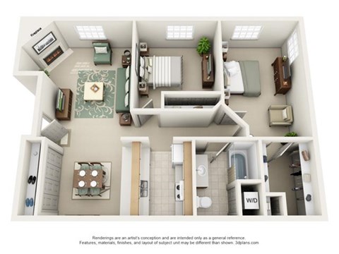 Floor plan for 2 beds, 1 bath, 1100 sqft