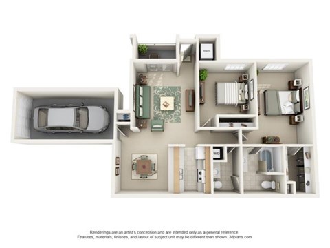 Floor plan for 2 beds, 1.5 baths, 995 sqft