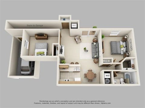 Floor plan for 1 bed, 1 bath, 1015 sqft