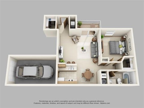Floor plan for 1 bed, 1 bath, 815 sqft